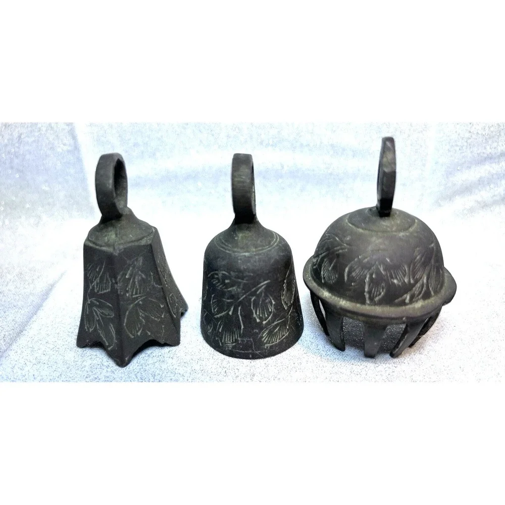 1 CLAW AND 2‎ BRASS HAND ETCHED BELLS FROM INDIA ALL ARE 2